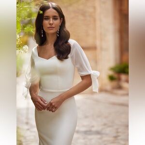 NEW Moonlight Wedding Dress / Modest / Crepe dress w chiffon sleeves / fits Sz 6